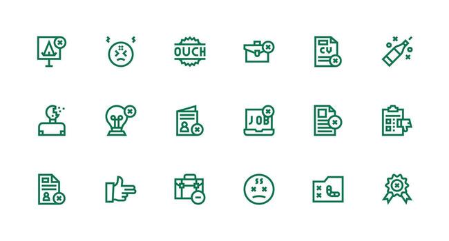 fuerte carrera línea estilo fracasado íconos con 18 vectores organizado paquete para proyecto bienes