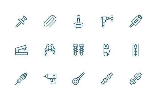 Fastening including 15 Regular Line Illustrations UI and UX Focused Icon Collection vector