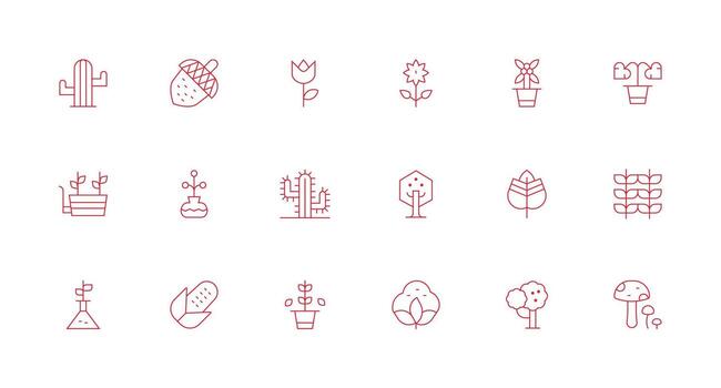 18 Minimal Line Vectors for Botany Theme Full Icon Library for UI Designers
