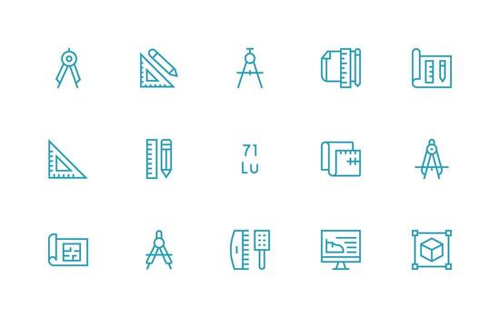 15 Icons for Technical Drawing in Regular Line Format Compact Icon Set vector