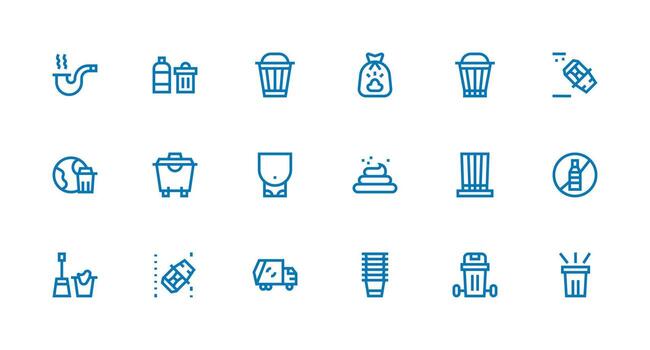 Disposal Visual Pack containing 18 Strong Stroke Line Icons UI-Ready Icon Collection vector