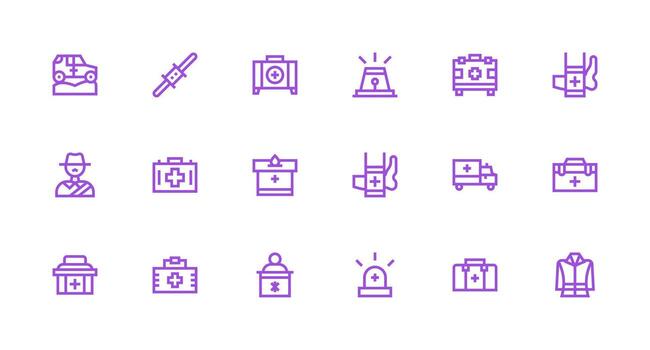 18 First Responder Icons in Strong Stroke Line Aesthetic Essential Icons for Rapid UI Building vector