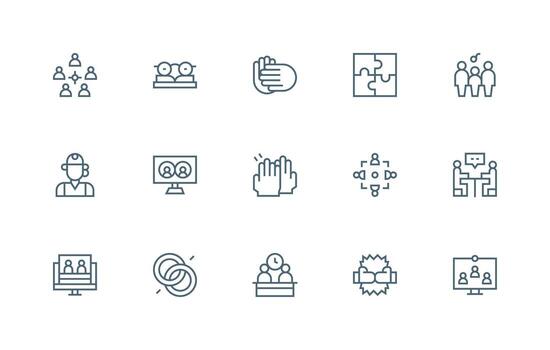 Teamwork featuring 15 Icons in Regular Line Design Interface Icon Collection vector