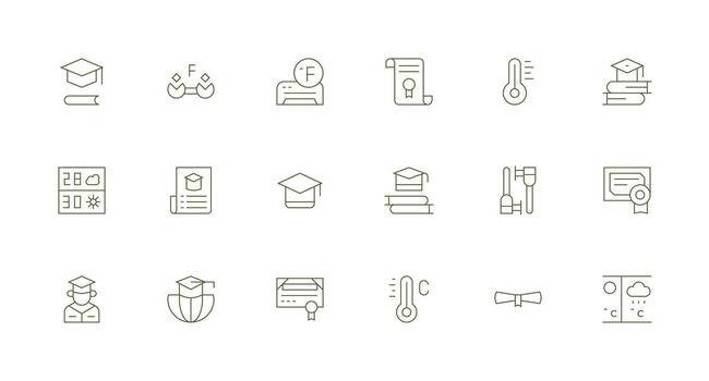 18 mínimo línea íconos para la licenciatura gráficos digital producto íconos para rápido entrega vector