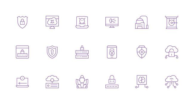 18 Icons for Cybersecurity in Minimal Line Format Simplified Icon Pack for Visual Tools vector