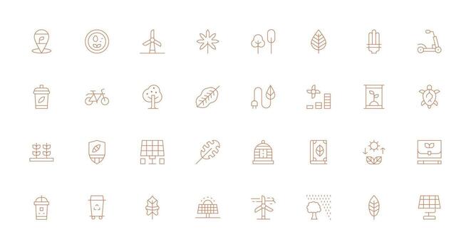 Eco Icon Set with 32 Thin Line Graphics Modern Line and Glyph Icon Series vector