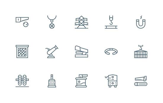 Metal Icon Set with 15 Regular Line Graphics Neutral Style Icons for Any Project vector