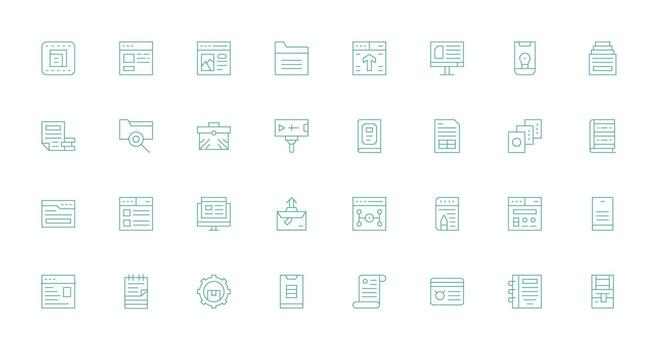 32 Icons for Content Management in Thin Line Format Lightweight Icon Series vector