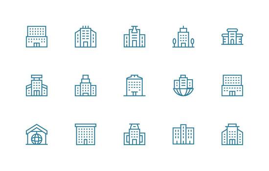 15 Icons for Headquarters in Regular Line Format Icon Set for Apps vector