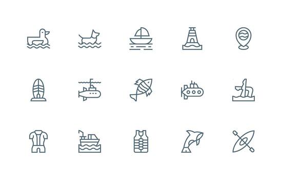 regular línea íconos desde Oceano conjunto con 15 vectores funcional icono serie