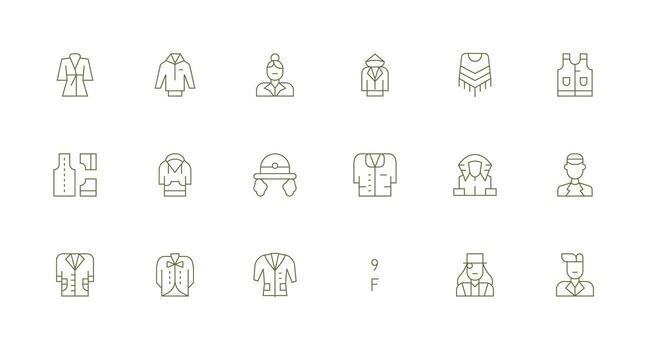 Jacket Icon Set with 18 Minimal Line Graphics Neutral Style Icons for Any Project vector