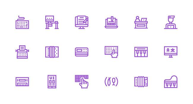 18 fuerte carrera línea estilo íconos desde teclado colección claro y conciso icono conjunto colección vector