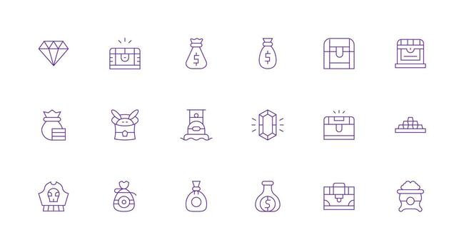 Treasure Icon Collection with 18 Minimal Line Designs Fully Editable Icon Set for Web vector