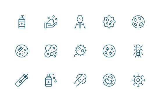 15 Regular Line Vectors for Bacteria Theme Simple Icons for Interface and Wireframes