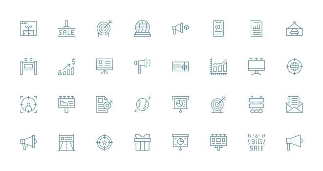 márketing icono colección con 32 Delgado línea diseños pulcramente diseñado íconos para web plataformas vector