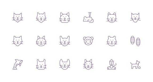Minimal Line Icons from Mammal Set with 18 Vectors Simple Icons for Interface and Wireframes