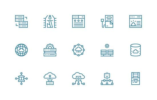 datos centrar presentando 15 íconos en regular línea diseño optimizado icono paquete para digital productos vector