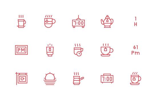 15 Regular Line Designs for Afternoon Icons Well-Structured Icons for Creative Use vector