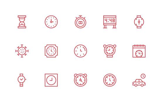 15 Regular Line Style Icons from Minute Collection General Use Icon Pack vector