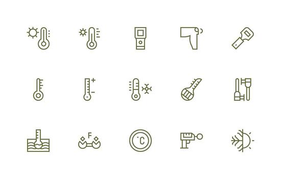 regular línea íconos desde termómetro conjunto con 15 vectores icono paquete para ui
