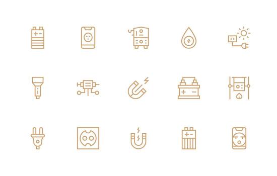 15 Regular Line Icons for Power Source Graphics Clear and Concise Icon Set Collection vector