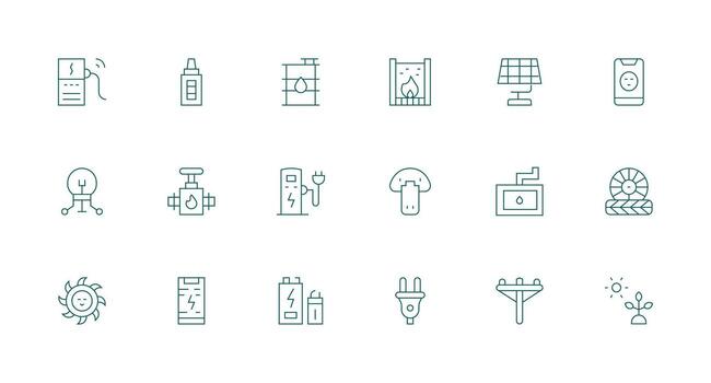 Minimal Line Style Energy Icons with 18 Vectors Detailed Icon Collection for Design Systems