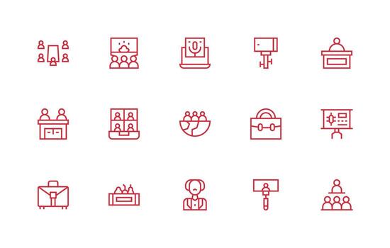 Conference Visual Pack containing 15 Regular Line Icons Icon Set for Web vector