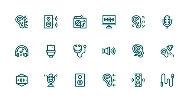 Soundwave featuring 18 Icons in Strong Stroke Line Design Complete Icon Bundle for Web Design vector