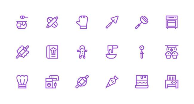 Baking Set with 18 Strong Stroke Line Icons Basic Icon Series vector