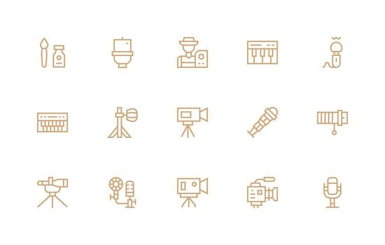 15 regular línea estilo íconos desde estudio colección icono conjunto para proyectos vector