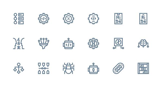 18 fuerte carrera línea estilo íconos desde algoritmo colección completar icono haz para web diseño vector