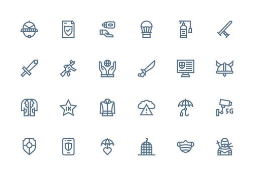 Protection Icon Set with 24 Thick Line Line Graphics Icons Built for Visual Consistency Pack vector