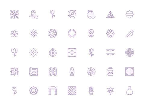 Decorative featuring 35 Icons in Light Line Design Core Icon Collection for Daily Tasks vector