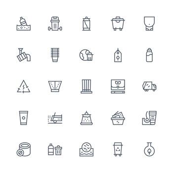 Recycling Set with 25 Medium Stroke Outline Icons High-Resolution Icons for Any Platform vector