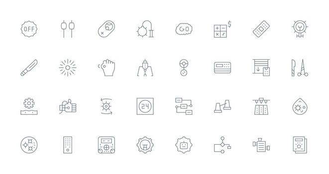 32 operación íconos en Delgado línea estético flexible icono sistema para web interfaces vector