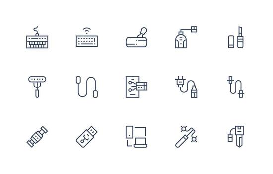 15 Regular Line Icons for Usb Graphics Icon Set for Projects vector