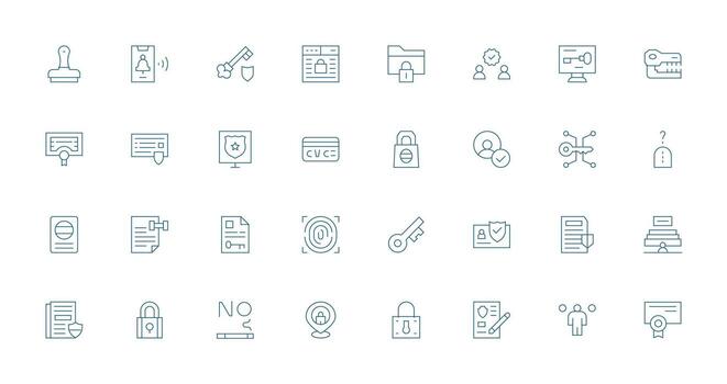 Authentication including 32 Thin Line Illustrations Multi-Style Icons for Creative Projects vector