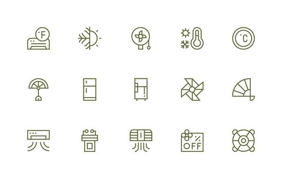 Cooling Icon Set with 15 Regular Line Graphics Neat Icon Set vector