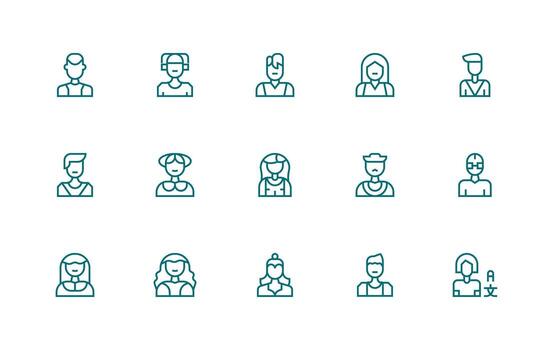 15 regular línea diseños para persona icono íconos núcleo icono colección para diario Tareas vector