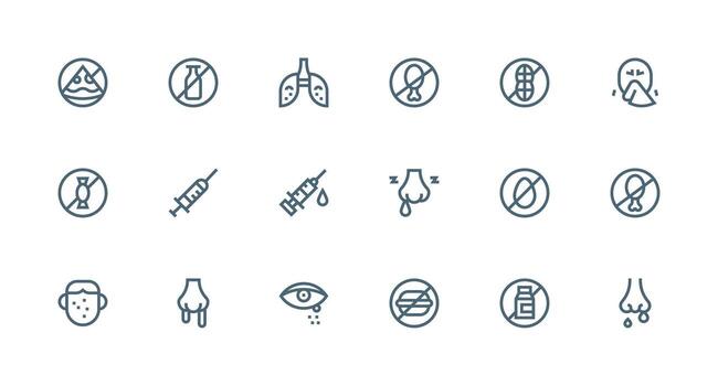 Allergy Icon Collection with 18 Strong Stroke Line Designs Quick Access Icons for UI Development vector