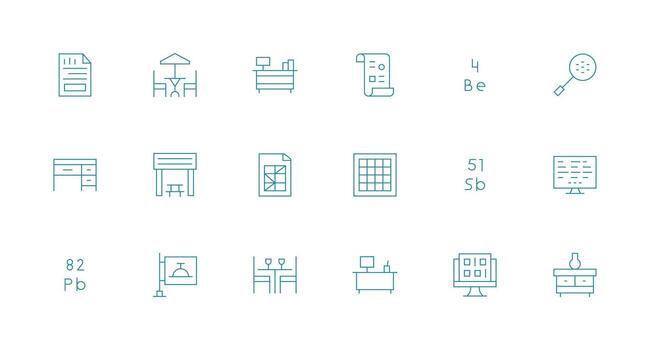 18 Icons for Table in Minimal Line Format Light Icon Series vector