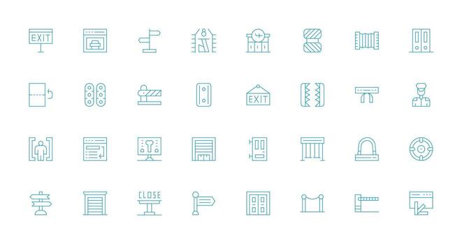 Exit Icon Set with 32 Thin Line Graphics Printable Icon Collection vector