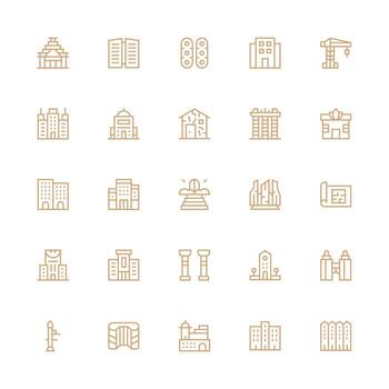Medium Stroke Outline Style Architecture Icons with 25 Vectors App Icon Pack