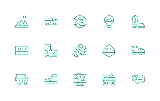 15 regular línea vectores para terreno tema ui icono conjunto