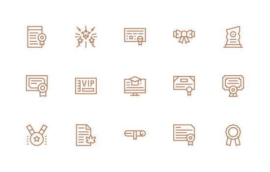 Certificate Design Icons featuring 15 in Regular Line Style Design Icon Pack vector