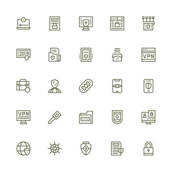 cifrado icono conjunto con 25 medio carrera contorno gráficos escalable íconos para multiplataforma interfaces vector