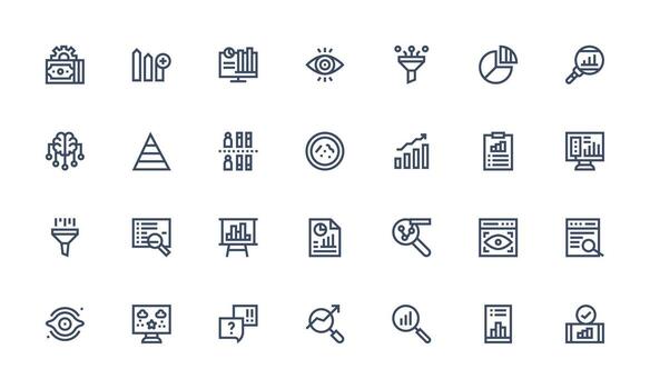 Data Analysis Icon Set with 28 Bold Line Graphics Full Icon Library for UI Designers vector