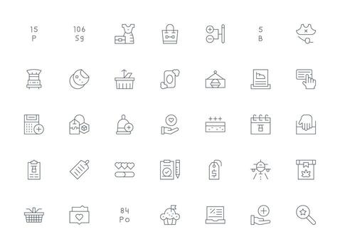 ligero línea estilo articulo íconos con 35 vectores completar icono haz para web diseño