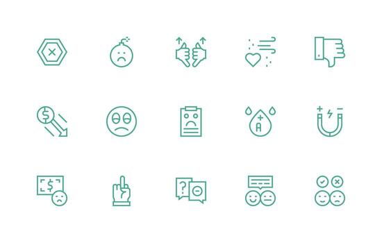 Negative Icon Set with 15 Regular Line Graphics Display Icon Pack vector