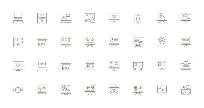 Screen Set with 32 Thin Line Icons Balanced Icon Set for Functional Design vector